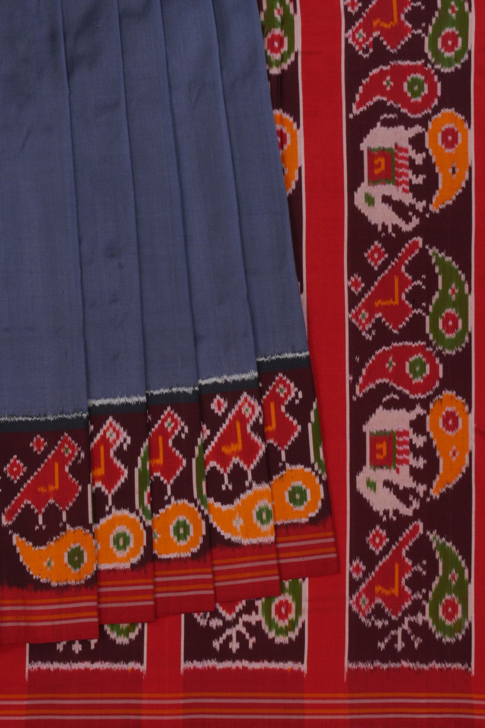 Image of Pochampally Ikat Silk Grey Saree